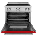 ZLINE 36 in. 4.6 cu. ft. Legacy Induction Range with 5 Element Cooktop and Electric Oven in Satin Stainless Steel and Red Gloss Door, Open Box-Good Condition