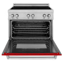 ZLINE 36 in. 4.6 cu. ft. Legacy Induction Range with 5 Element Cooktop and Electric Oven in Satin Stainless Steel and Red Gloss Door, Open Box-Great Condition