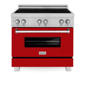 ZLINE 36 in. 4.6 cu. ft. Legacy Induction Range with 5 Element Cooktop and Electric Oven in Satin Stainless Steel and Red Gloss Door, Open Box-Great Condition