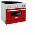 ZLINE 36 in. 4.6 cu. ft. Legacy Induction Range with 5 Element Cooktop and Electric Oven in Satin Stainless Steel and Red Gloss Door, Open Box-Great Condition