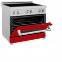 ZLINE 36 in. 4.6 cu. ft. Legacy Induction Range with 5 Element Cooktop and Electric Oven in Satin Stainless Steel and Red Gloss Door, Open Box-Great Condition