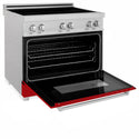 ZLINE 36 in. 4.6 cu. ft. Legacy Induction Range with 5 Element Cooktop and Electric Oven in Satin Stainless Steel and Red Gloss Door, Open Box-Great Condition