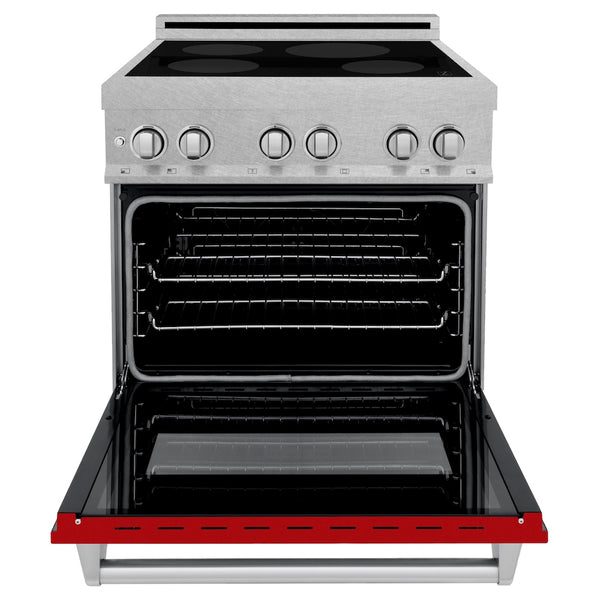 ZLINE 30 in. 4.0 cu. ft. Legacy Induction Range with 4 Element Cooktop and Electric Oven in Satin Stainless Steel and Red Gloss Door, Open Box-Great Condition