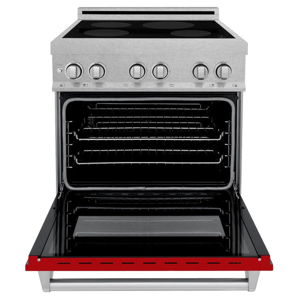 ZLINE 30 in. 4.0 cu. ft. Legacy Induction Range with 4 Element Cooktop and Electric Oven in Satin Stainless Steel and Red Gloss Door, Open Box-Good Condition