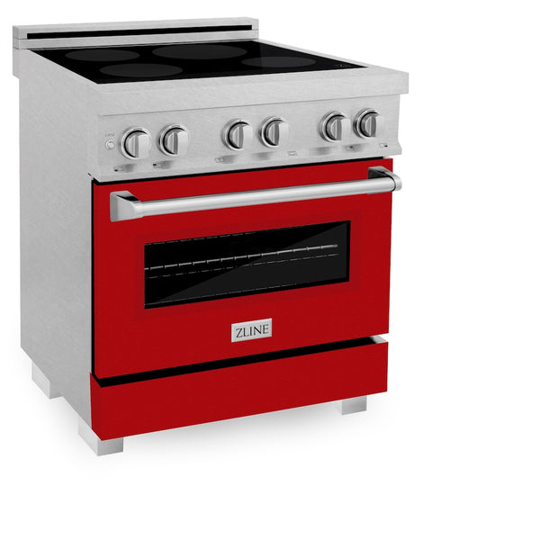 ZLINE 30 in. 4.0 cu. ft. Legacy Induction Range with 4 Element Cooktop and Electric Oven in Satin Stainless Steel and Red Gloss Door, Open Box-Great Condition