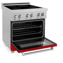 ZLINE 30 in. 4.0 cu. ft. Legacy Induction Range with 4 Element Cooktop and Electric Oven in Satin Stainless Steel and Red Gloss Door, Open Box-Great Condition