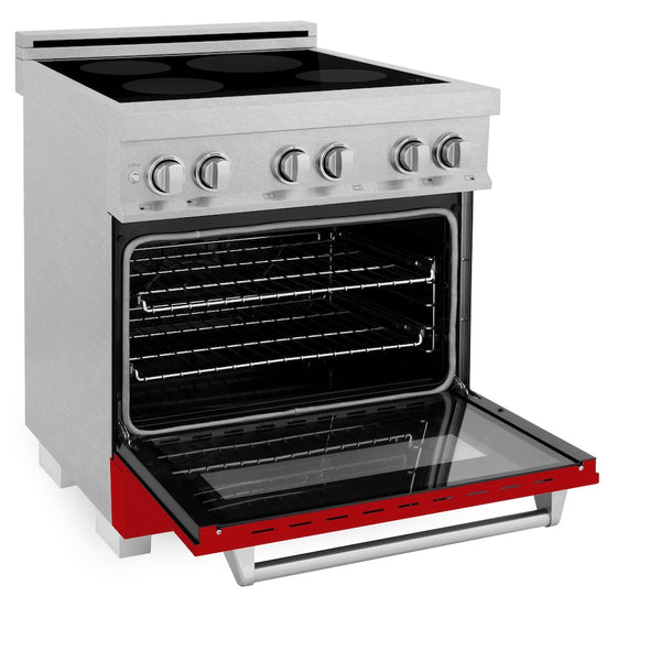 ZLINE 30 in. 4.0 cu. ft. Legacy Induction Range with 4 Element Cooktop and Electric Oven in Satin Stainless Steel and Red Gloss Door, Open Box-Great Condition