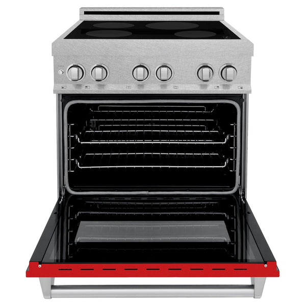 ZLINE 30 in. 4.0 cu. ft. Legacy Induction Range with 4 Element Cooktop and Electric Oven in Satin Stainless Steel and Red Matte Door, Open Box-Good Condition