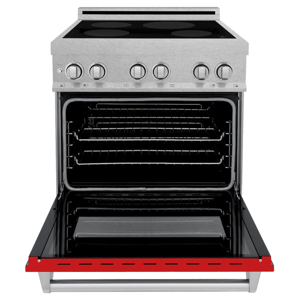 ZLINE 30 in. 4.0 cu. ft. Legacy Induction Range with 4 Element Cooktop and Electric Oven in Satin Stainless Steel and Red Matte Door, Open Box-Great Condition