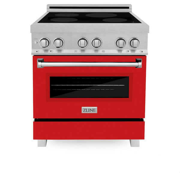ZLINE 30 in. 4.0 cu. ft. Legacy Induction Range with 4 Element Cooktop and Electric Oven in Satin Stainless Steel and Red Matte Door, Open Box-Great Condition