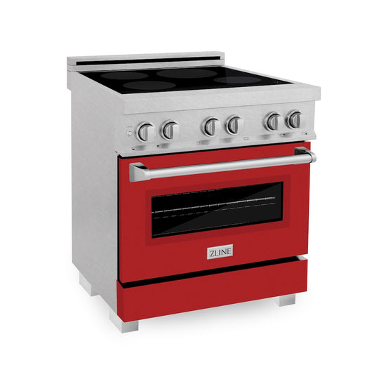ZLINE 30 in. 4.0 cu. ft. Legacy Induction Range with 4 Element Cooktop and Electric Oven in Satin Stainless Steel and Red Matte Door, Open Box-Great Condition