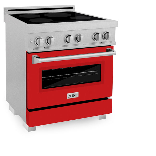 ZLINE 30 in. 4.0 cu. ft. Legacy Induction Range with 4 Element Cooktop and Electric Oven in Satin Stainless Steel and Red Matte Door, Open Box-Great Condition