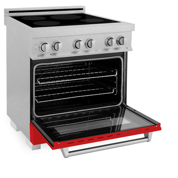 ZLINE 30 in. 4.0 cu. ft. Legacy Induction Range with 4 Element Cooktop and Electric Oven in Satin Stainless Steel and Red Matte Door, Open Box-Great Condition