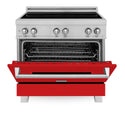 ZLINE 36 in. 4.6 cu. ft. Legacy Induction Range with 5 Element Cooktop and Electric Oven in Satin Stainless Steel and Red Matte Door, Open Box-Great Condition