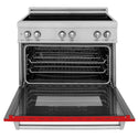 ZLINE 36 in. 4.6 cu. ft. Legacy Induction Range with 5 Element Cooktop and Electric Oven in Satin Stainless Steel and Red Matte Door, Open Box-Great Condition