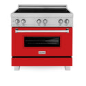ZLINE 36 in. 4.6 cu. ft. Legacy Induction Range with 5 Element Cooktop and Electric Oven in Satin Stainless Steel and Red Matte Door, Open Box-Great Condition