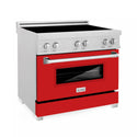 ZLINE 36 in. 4.6 cu. ft. Legacy Induction Range with 5 Element Cooktop and Electric Oven in Satin Stainless Steel and Red Matte Door, Open Box-Great Condition