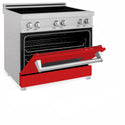 ZLINE 36 in. 4.6 cu. ft. Legacy Induction Range with 5 Element Cooktop and Electric Oven in Satin Stainless Steel and Red Matte Door, Open Box-Great Condition