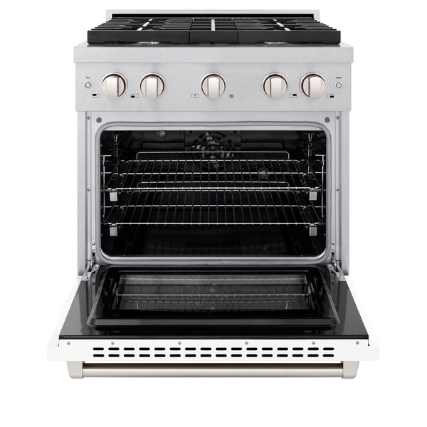 ZLINE 30 in. 4.2 cu. ft. Paramount Dual Fuel Range with 4 Burner Gas Cooktop and Electric Convection Oven in DuraSnow® Stainless Steel with White Matte Door (SDRS-WM-30)