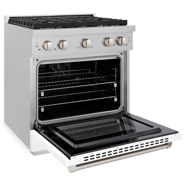 ZLINE 30 in. 4.2 cu. ft. Paramount Dual Fuel Range with 4 Burner Gas Cooktop and Electric Convection Oven in DuraSnow® Stainless Steel with White Matte Door (SDRS-WM-30)