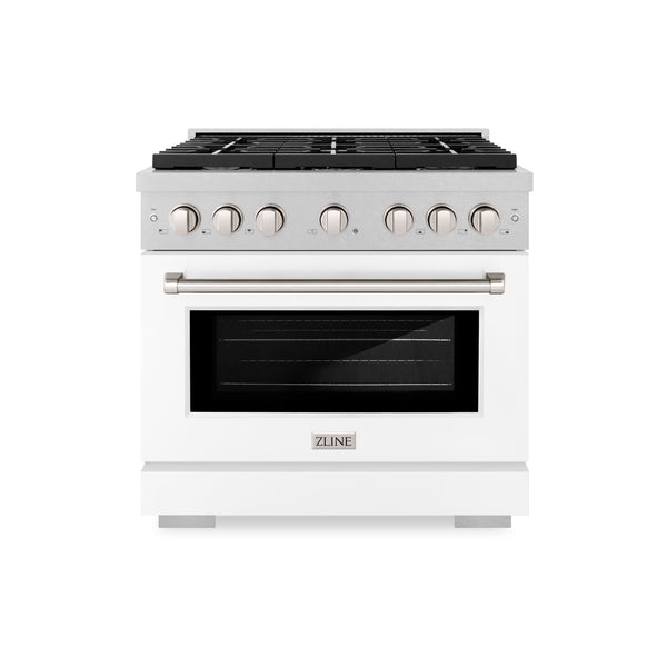 ZLINE 36 in. 5.2 cu. ft. Paramount Gas Range with 6 Burner Cooktop and Convection Gas Oven in DuraSnow® Stainless Steel with White Matte Door (SGRS-WM-36)