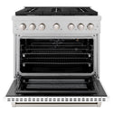 ZLINE 36 in. 5.2 cu. ft. Paramount Gas Range with 6 Burner Cooktop and Convection Gas Oven in DuraSnow® Stainless Steel with White Matte Door (SGRS-WM-36)