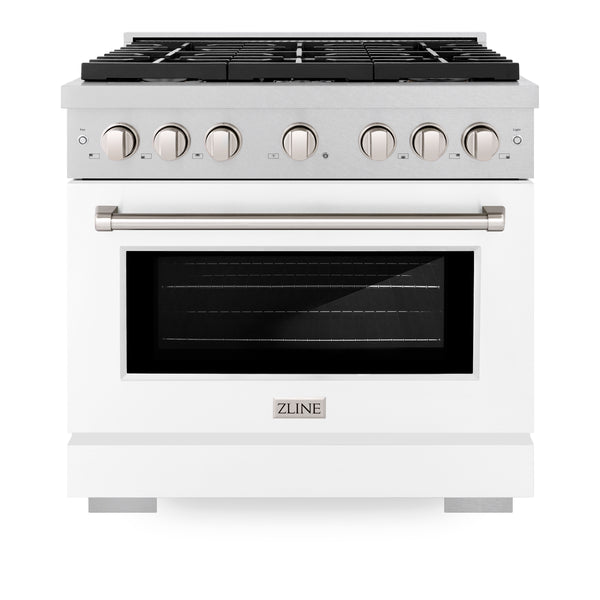 ZLINE 36 in. 5.2 cu. ft. Paramount Gas Range with 6 Burner Cooktop and Convection Gas Oven in DuraSnow® Stainless Steel with White Matte Door (SGRS-WM-36)