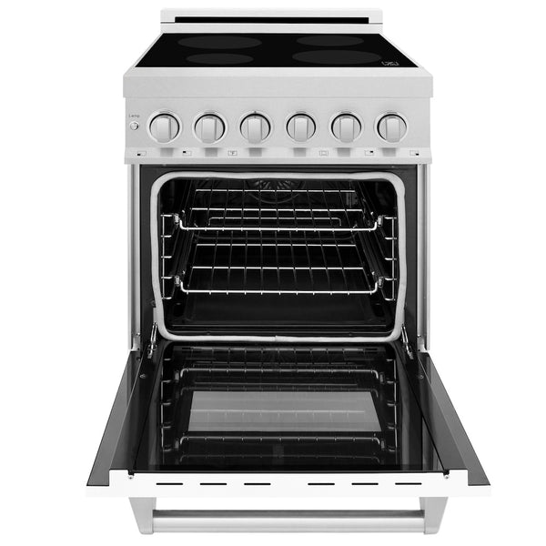 ZLINE 24 in. 2.8 cu. ft. Legacy Induction Range with 4 Element Cooktop and Electric Oven in Satin Stainless Steel and White Matte Door, Open Box-Great Condition