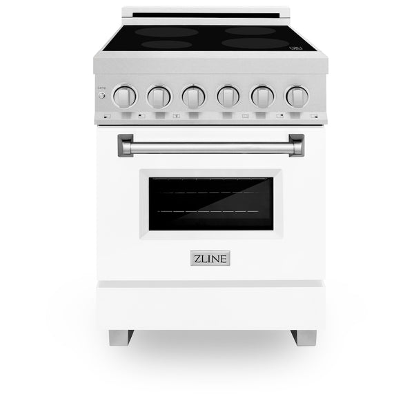 ZLINE 24 in. 2.8 cu. ft. Legacy Induction Range with 4 Element Cooktop and Electric Oven in Satin Stainless Steel and White Matte Door, Open Box-Great Condition
