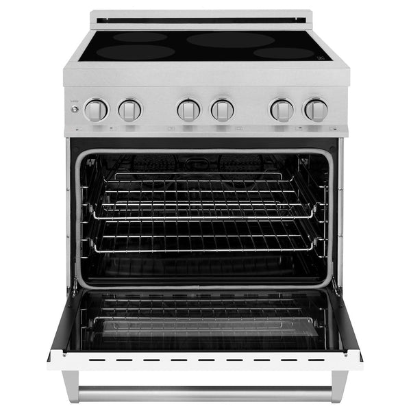 ZLINE 30 in. 4.0 cu. ft. Legacy Induction Range with 4 Element Cooktop and Electric Oven in Satin Stainless Steel and White Matte Door, Open Box-Good Condition