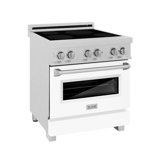ZLINE 30 in. 4.0 cu. ft. Legacy Induction Range with 4 Element Cooktop and Electric Oven in Satin Stainless Steel and White Matte Door, Open Box-Great Condition