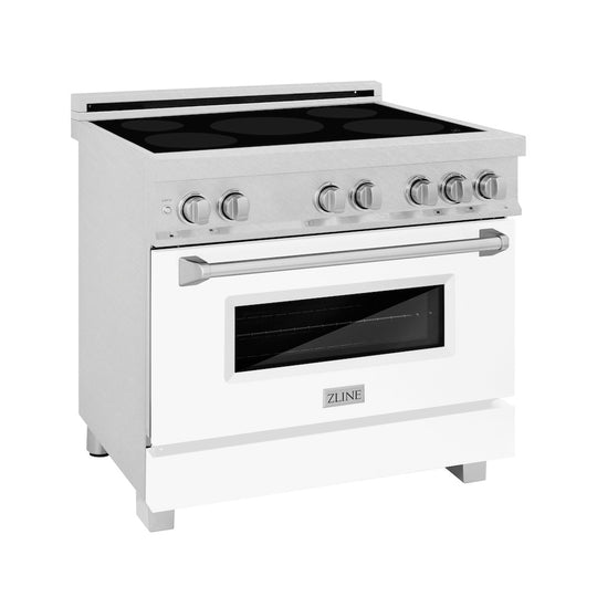 ZLINE 36 in. 4.6 cu. ft. Legacy Induction Range with 5 Element Cooktop and Electric Oven in Satin Stainless Steel and White Matte Door, Open Box-Great Condition