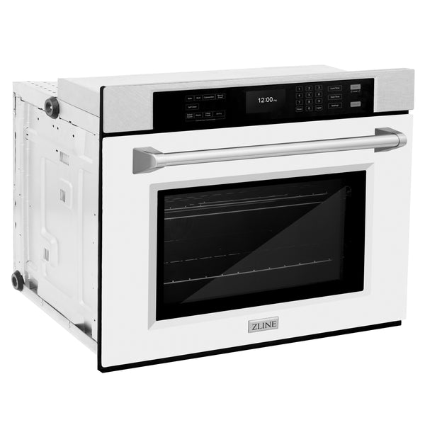 ZLINE 30 in. Professional True Convection Single Wall Oven with Air Fry and Self Clean in DuraSnow® Stainless Steel with White Matte Door (WASS-WM-30)