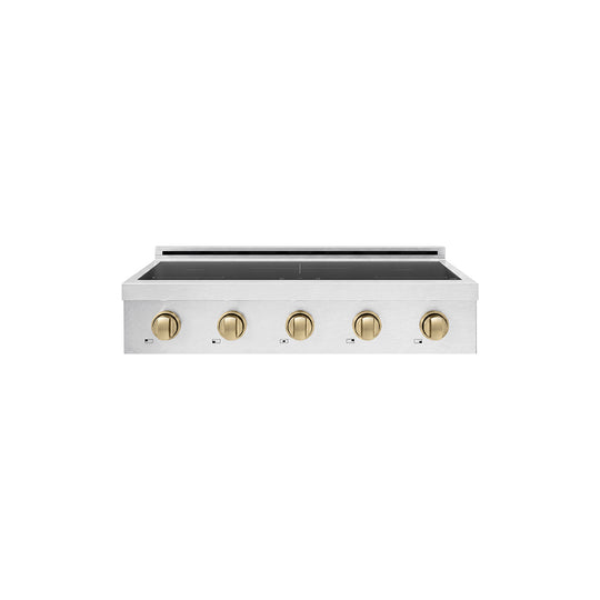 ZLINE Autograph Edition 36 in. Paramount Induction Rangetop with 5 Element Cooktop in Satin Stainless Steel and Champagne Bronze Accents (SINRTSZ-36-CB)