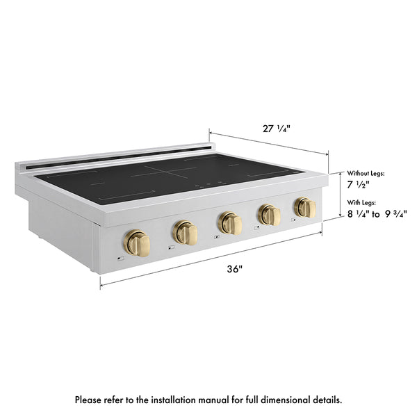ZLINE Autograph Edition 36 in. Paramount Induction Rangetop with 5 Element Cooktop in Stainless Steel and Champagne Bronze Accents (SINRTZ-36-CB)