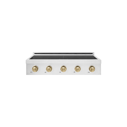 ZLINE Autograph Edition 36 in. Paramount Induction Rangetop with 5 Element Cooktop in Stainless Steel and Champagne Bronze Accents (SINRTZ-36-CB)