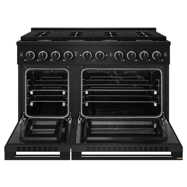 ZLINE 48 in. 6.7 cu. ft. Marino Double Oven Dual Fuel Range with 8 Burner Gas Cooktop in Black Stainless Steel (MDRB-48)