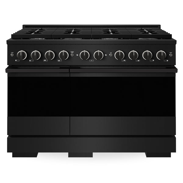 ZLINE 48 in. 6.7 cu. ft. Marino Double Oven Dual Fuel Range with 8 Burner Gas Cooktop in Black Stainless Steel (MDRB-48)
