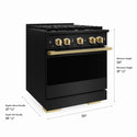 ZLINE Autograph Edition 30 in. 4.2 cu. ft. Marino Dual Fuel Range with 4 Burner Gas Cooktop and Electric Convection Oven in Black Stainless Steel with Polished Gold Accents (MDRBZ-30-G)