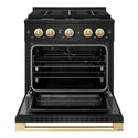 ZLINE Autograph Edition 30 in. 4.2 cu. ft. Marino Dual Fuel Range with 4 Burner Gas Cooktop and Electric Convection Oven in Black Stainless Steel with Polished Gold Accents (MDRBZ-30-G)