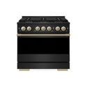 ZLINE Autograph Edition 36 in. 5.2 cu. ft. Marino Dual Fuel Range with 6 Burner Gas Cooktop and Electric Convection Oven in Black Stainless Steel with Champagne Bronze Accents (MDRBZ-36-CB)