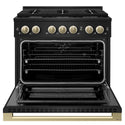 ZLINE Autograph Edition 36 in. 5.2 cu. ft. Marino Dual Fuel Range with 6 Burner Gas Cooktop and Electric Convection Oven in Black Stainless Steel with Champagne Bronze Accents (MDRBZ-36-CB)