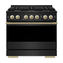 ZLINE Autograph Edition 36 in. 5.2 cu. ft. Marino Dual Fuel Range with 6 Burner Gas Cooktop and Electric Convection Oven in Black Stainless Steel with Champagne Bronze Accents (MDRBZ-36-CB)