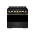 ZLINE Autograph Edition 36 in. 5.2 cu. ft. Marino Dual Fuel Range with 6 Burner Gas Cooktop and Electric Convection Oven in Black Stainless Steel with Polished Gold Accents (MDRBZ-36-G)