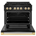 ZLINE Autograph Edition 36 in. 5.2 cu. ft. Marino Dual Fuel Range with 6 Burner Gas Cooktop and Electric Convection Oven in Black Stainless Steel with Polished Gold Accents (MDRBZ-36-G)