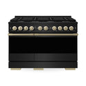 ZLINE Autograph Edition 48 in. 6.7 cu. ft. Marino Double Oven Dual Fuel Range with 8 Burner Gas Cooktop in Black Stainless Steel and Champagne Bronze Accents (MDRBZ-48-CB)
