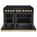 ZLINE Autograph Edition 48 in. 6.7 cu. ft. Marino Double Oven Dual Fuel Range with 8 Burner Gas Cooktop in Black Stainless Steel and Polished Gold Accents (MDRBZ-48-G)