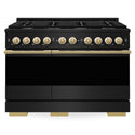 ZLINE Autograph Edition 48 in. 6.7 cu. ft. Marino Double Oven Dual Fuel Range with 8 Burner Gas Cooktop in Black Stainless Steel and Polished Gold Accents (MDRBZ-48-G)