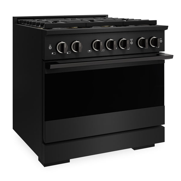 ZLINE 36 in. 5.2 cu. ft. Marino Dual Fuel Range with 6 Burner DuoPro™ Cooktop and Electric Convection Oven in Black Stainless Steel (PMDRB-36)