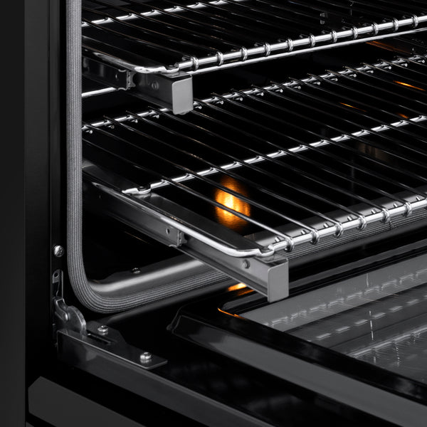 ZLINE Autograph Edition 30 in. 4.2 cu. ft. Marino Dual Fuel Range with 4 Burner DuoPro™ Cooktop and Electric Convection Oven in Black Stainless Steel and Champagne Bronze Accents (PMDRBZ-30-CB)
